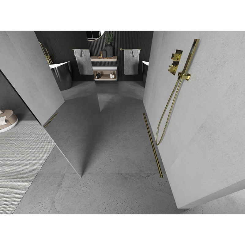 Mexen Kioto paroi de douche autoportante 110 x 200 cm, miroir 8 mm, or - 800-110-002-50-50
