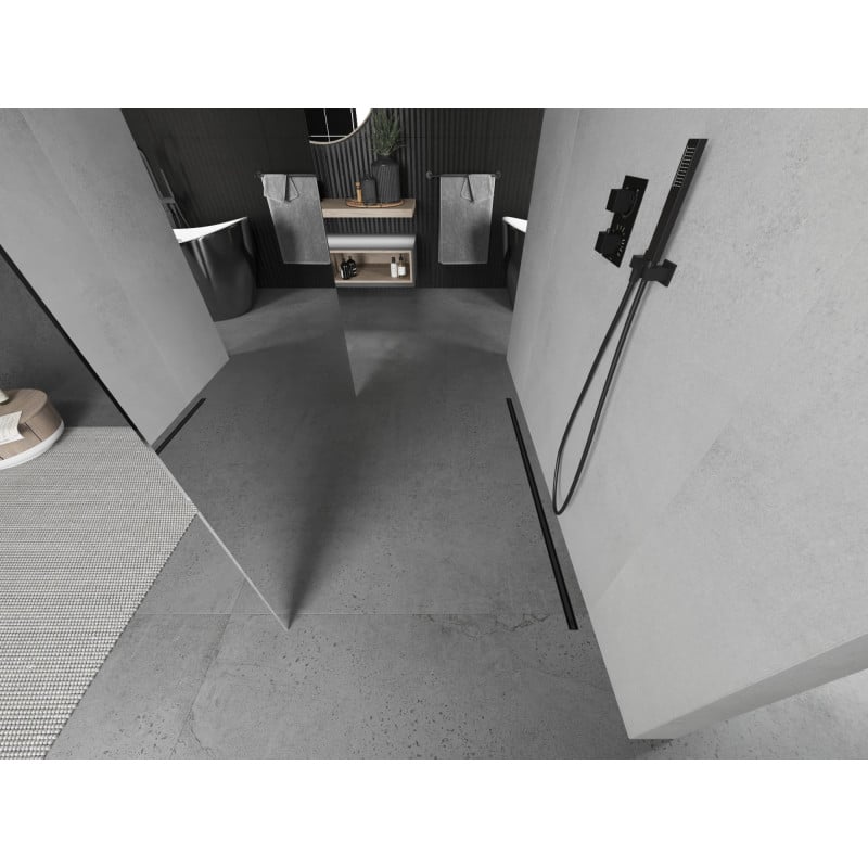 Mexen Kioto paroi de douche autoportante 110 x 200 cm, miroir 8 mm, noir - 800-110-002-70-50
