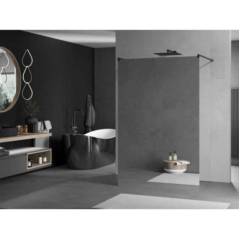 Mexen Kioto paroi de douche autoportante 110 x 200 cm, miroir 8 mm, noir - 800-110-002-70-50