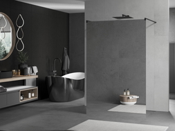Mexen Kioto paroi de douche autoportante 110 x 200 cm, miroir 8 mm, noire - 800-110-002-70-50