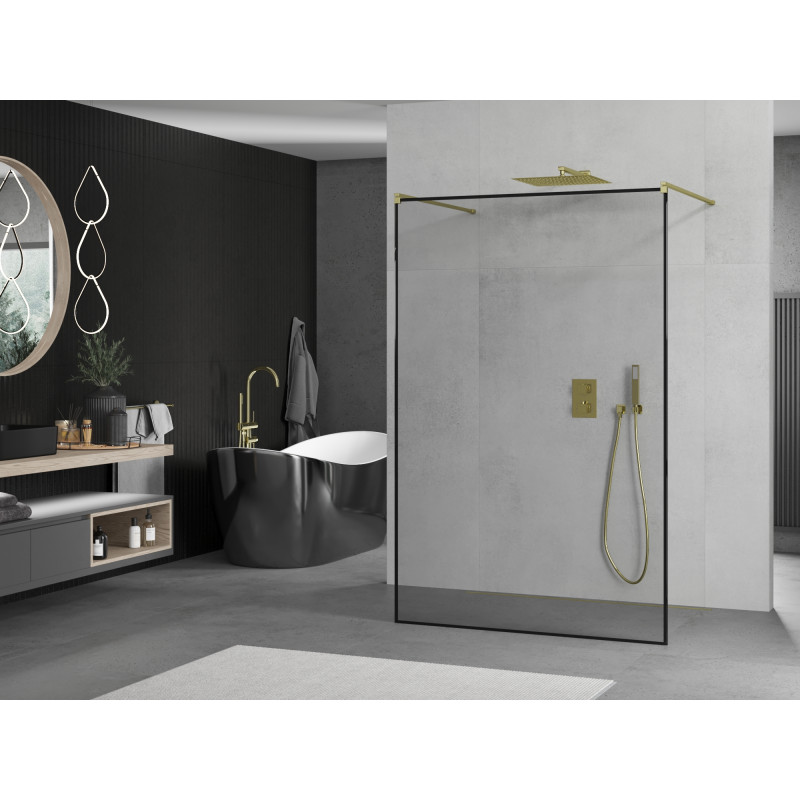 Mexen Kioto paroi de douche autoportante 120 x 200 cm, cadre noir 8 mm, doré - 800-120-002-50-70