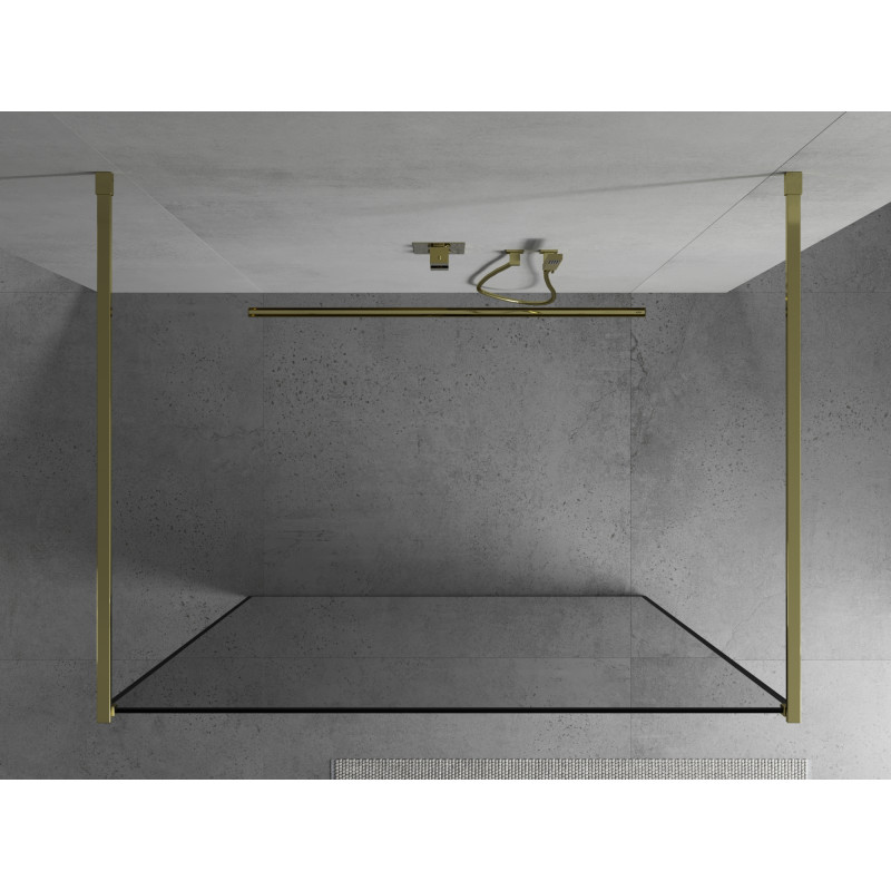 Mexen Kioto paroi de douche autoportante 120 x 200 cm, cadre noir 8 mm, doré - 800-120-002-50-70