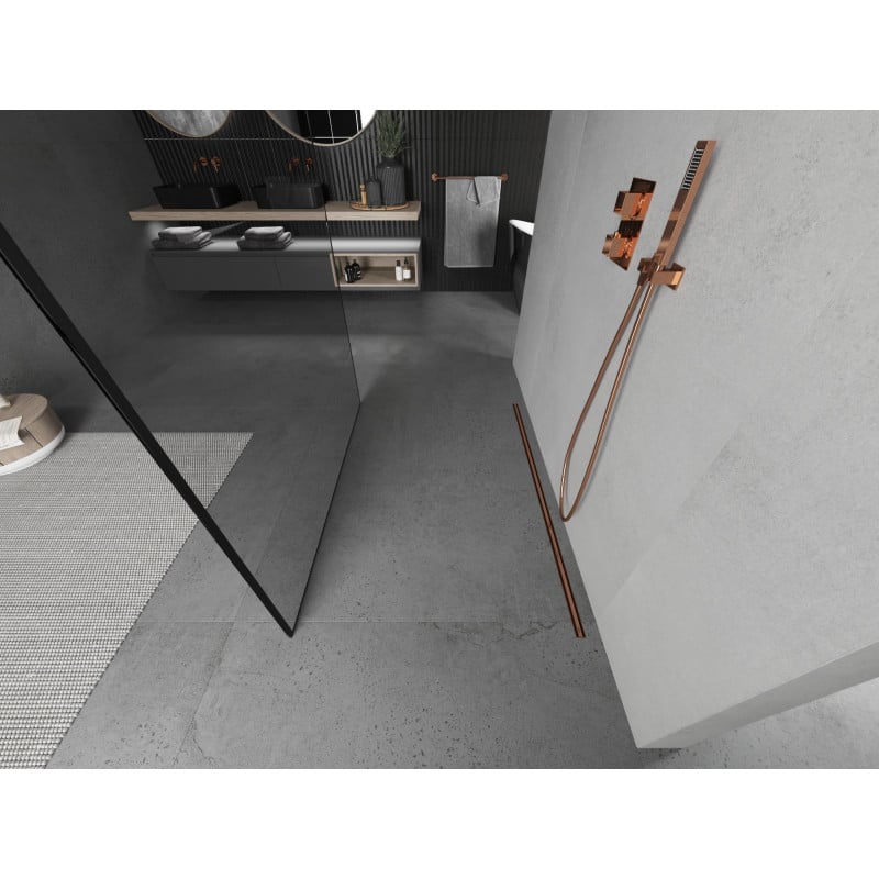 Mexen Kioto paroi de douche autoportante 130 x 200 cm, cadre noir 8 mm, or rose - 800-130-002-60-70