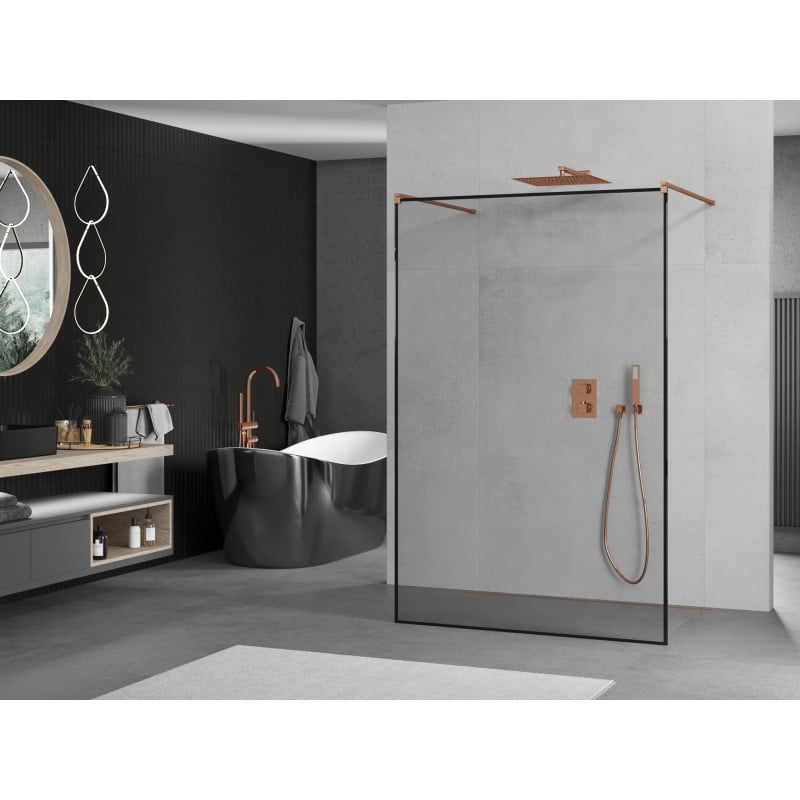 Mexen Kioto paroi de douche autoportante 130 x 200 cm, cadre noir 8 mm, or rose - 800-130-002-60-70