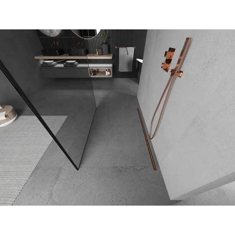 Mexen Kioto paroi de douche autoportante 140 x 200 cm, cadre noir 8 mm, or rose - 800-140-002-60-70