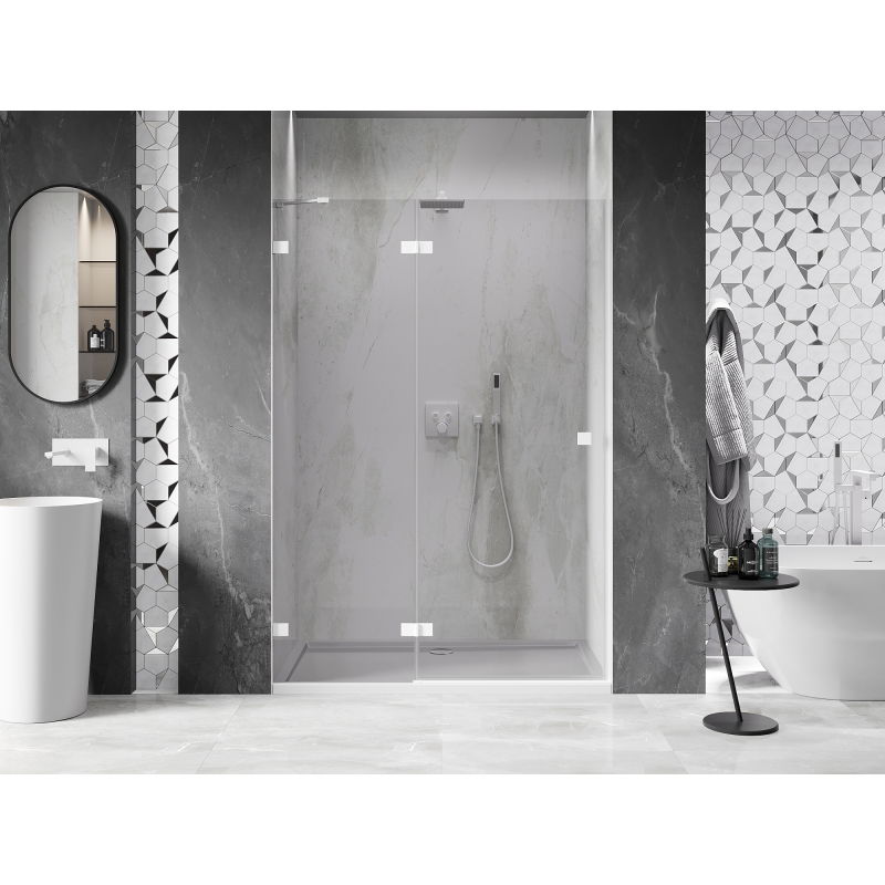 Mexen Lunar porte de douche battante gauche 130 cm, transparent, blanc - 834-130-000-20-00-L