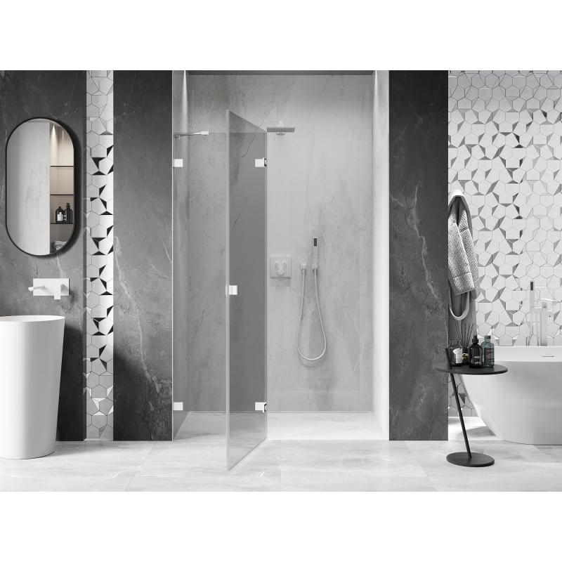 Mexen Lunar porte de douche pivotante gauche 140 cm, transparent, blanc - 834-140-000-20-00-L