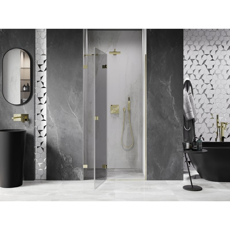 Mexen Lunar porte de douche battante gauche 80 cm, transparent, doré - 834-080-000-50-00-L
