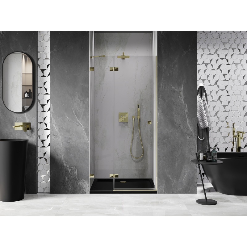 Mexen Lunar porte de douche pivotante gauche 90 cm, transparent, doré - 834-090-000-50-00-L