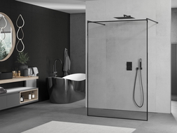 Mexen Kioto paroi de douche autoportante 140 x 200 cm, transparent/Design noir 8 mm, Noir - 800-140-002-70-70