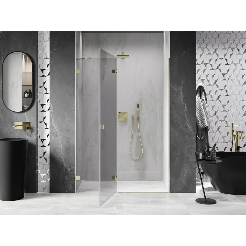 Mexen Lunar porte de douche pivotante gauche 130 cm, transparent, doré - 834-130-000-50-00-L