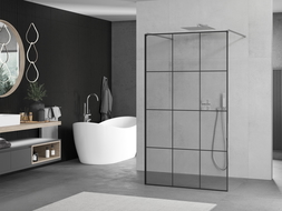 Mexen Kioto paroi de douche autoportante 100 x 200 cm, transparent/Design noir 8 mm, Chrome - 800-100-002-01-77