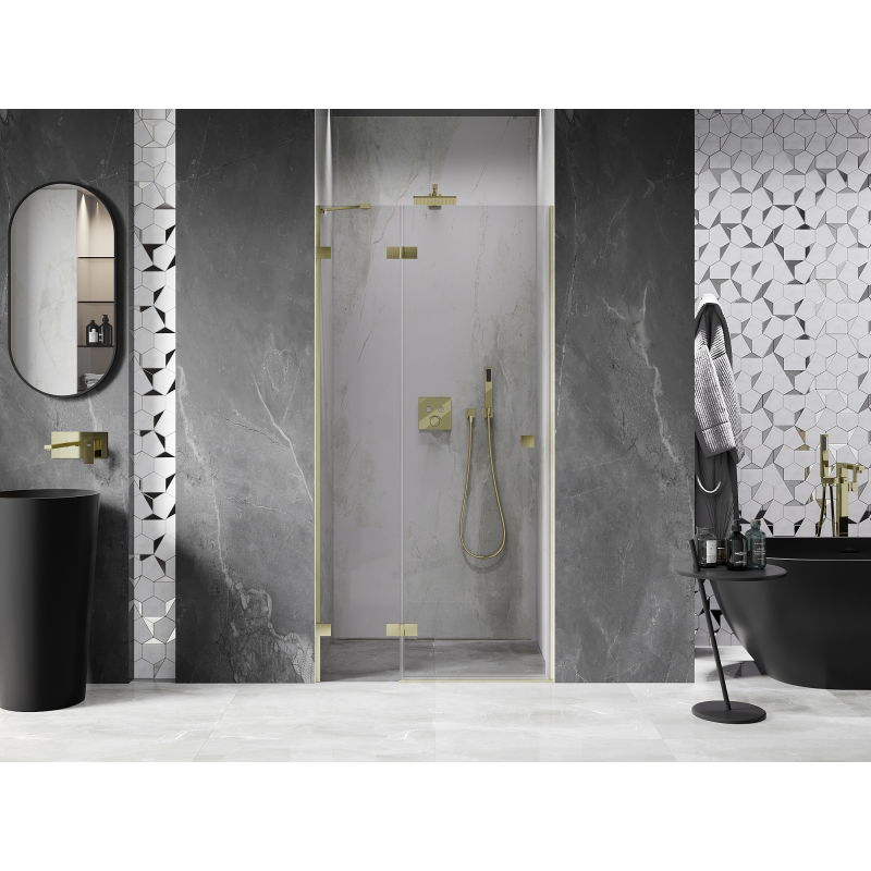 Mexen Lunar porte de douche pivotante gauche 80 cm, transparent, doré brossé - 834-080-000-55-00-L