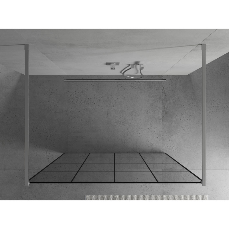 Mexen Kioto paroi de douche autoportante 130 x 200 cm, grille noire 8 mm, chrome - 800-130-002-01-77