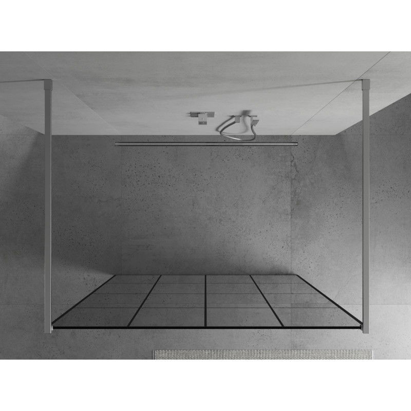 Mexen Kioto Paroi de douche autoportante 140 x 200 cm, grille noire 8 mm, chrome - 800-140-002-01-77