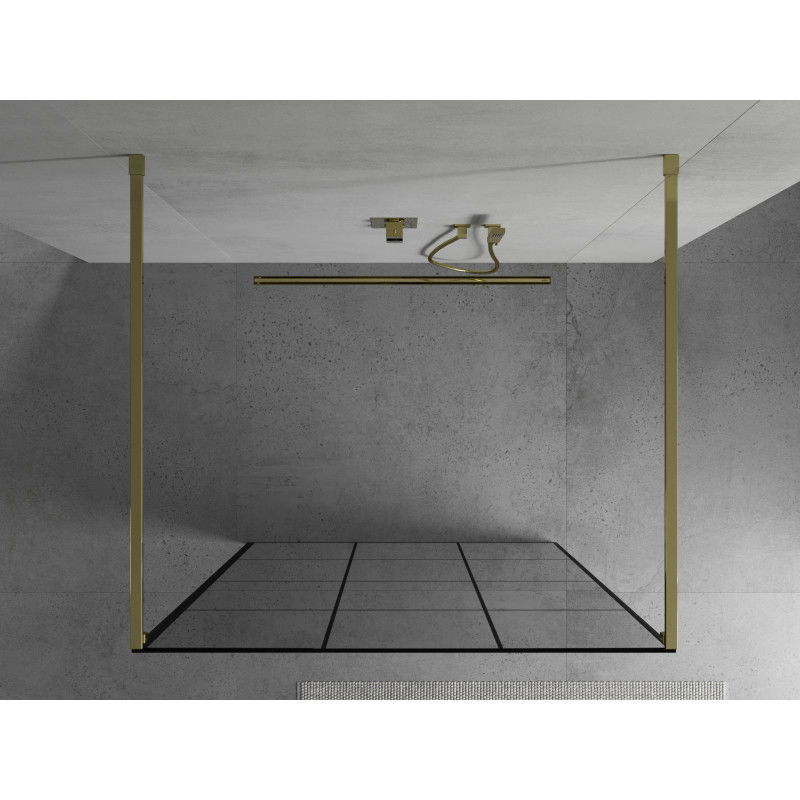 Mexen Kioto paroi de douche autoportante 100 x 200 cm, grille noire 8 mm, or - 800-100-002-50-77