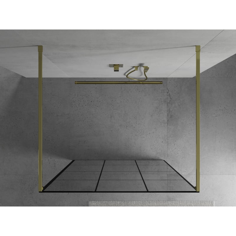 Mexen Kioto paroi de douche autoportante 110 x 200 cm, grille noire 8 mm, dorée - 800-110-002-50-77
