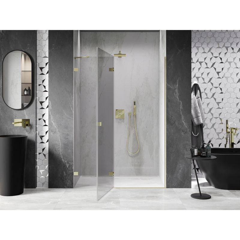 Mexen Lunar porte de douche battante gauche 130 cm, transparente, dorée brossée - 834-130-000-55-00-L