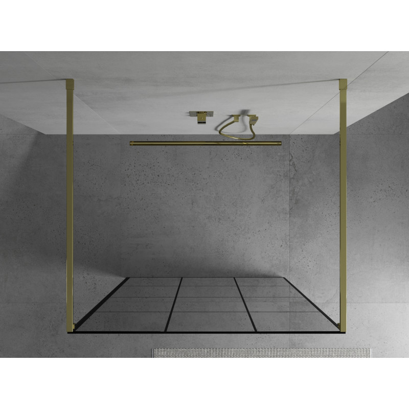 Mexen Kioto paroi de douche autoportante 120 x 200 cm, grille noire 8 mm, or - 800-120-002-50-77