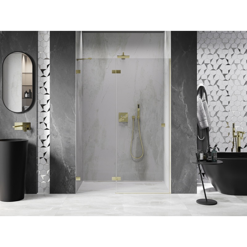 Mexen Lunar porte de douche pivotante gauche 140 cm, transparent, or brossé - 834-140-000-55-00-L