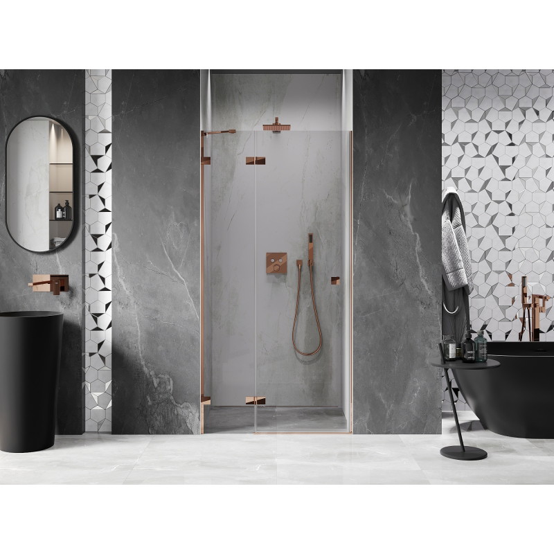 Mexen Lunar porte de douche pivotante gauche 70 cm, transparent, or rose - 834-070-000-60-00-L
