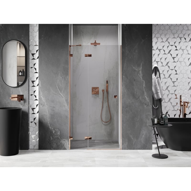 Mexen Lunar porte de douche pivotante gauche 110 cm, transparent, or rose - 834-110-000-60-00-L
