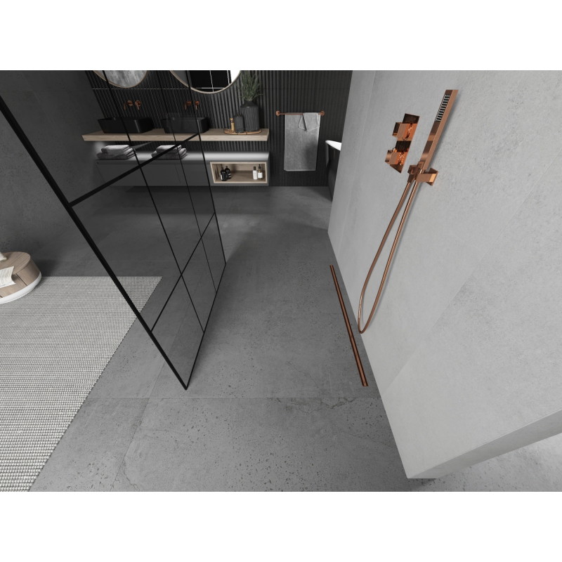 Mexen Kioto cloison de douche autoportante 100 x 200 cm, grille noire 8 mm, or rose - 800-100-002-60-77
