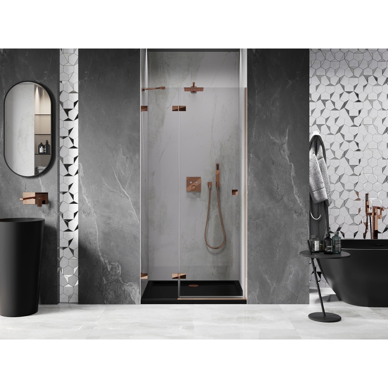 Mexen Lunar porte de douche pivotante gauche 120 cm, transparent, or rose - 834-120-000-60-00-L