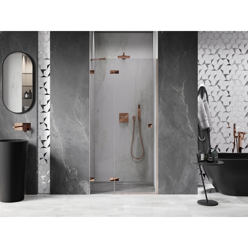 Mexen Lunar porte de douche pivotante gauche 120 cm, transparent, or rose - 834-120-000-60-00-L