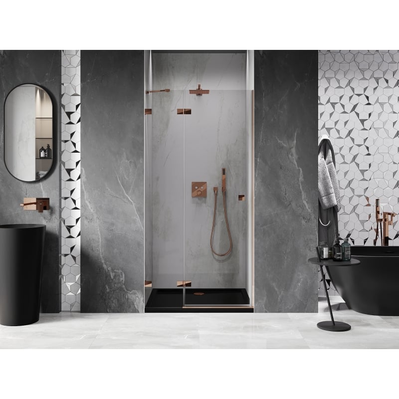 Mexen Lunar porte de douche pivotante gauche 125 cm, transparent, or rose - 834-125-000-60-00-L