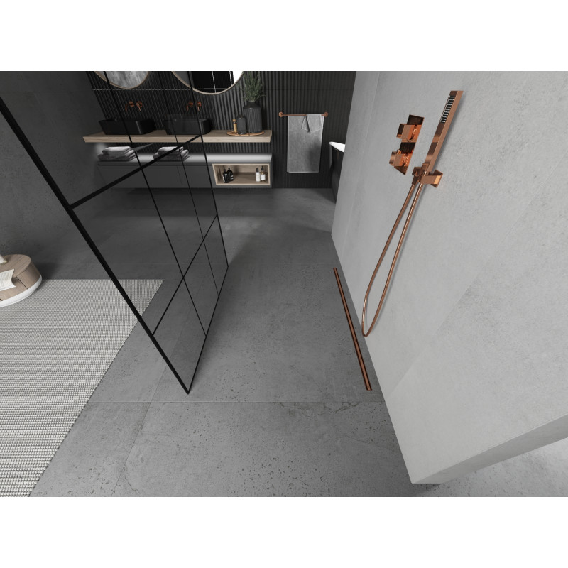 Mexen Kioto paroi de douche autoportante 110 x 200 cm, grille noire 8 mm, or rose - 800-110-002-60-77