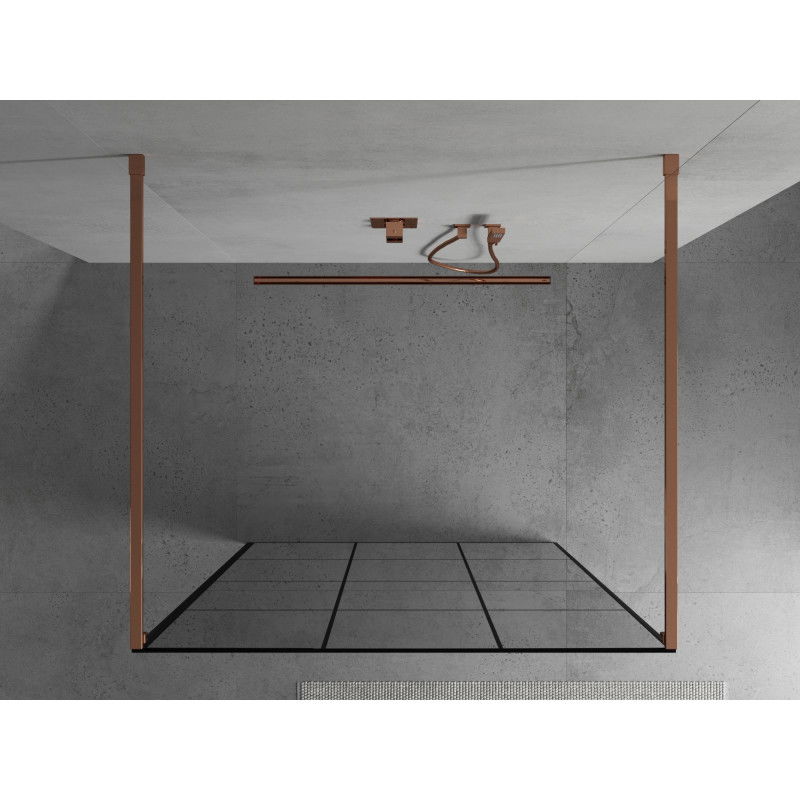 Mexen Kioto paroi de douche autoportante 120 x 200 cm, grille noire 8 mm, or rose - 800-120-002-60-77
