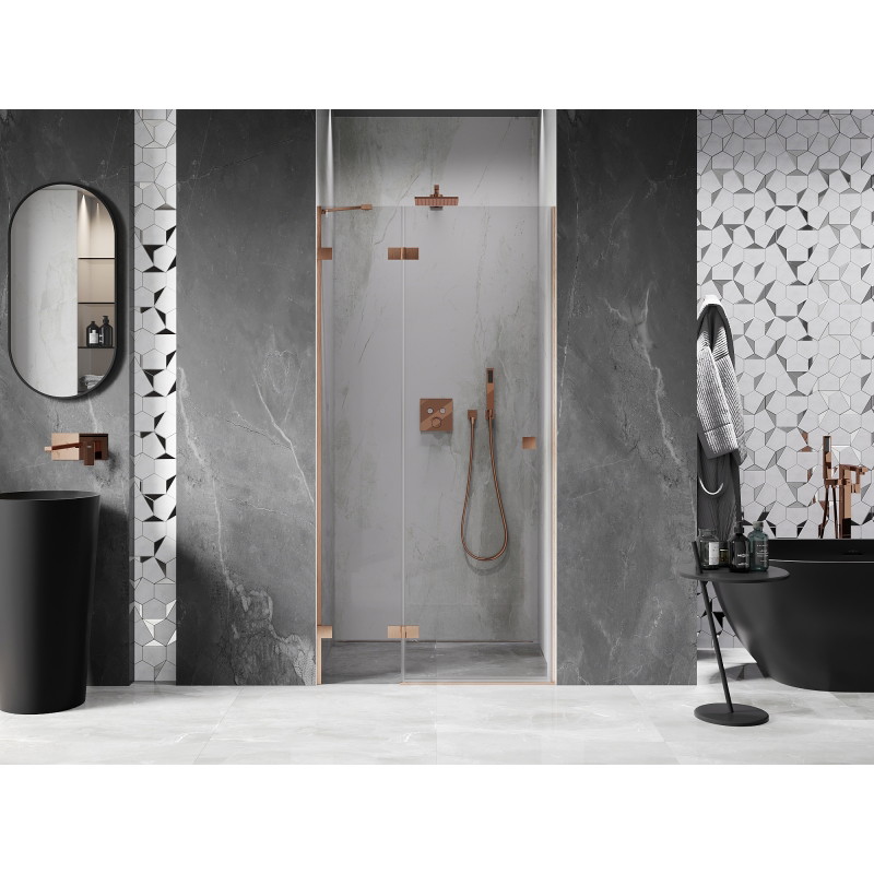 Mexen Lunar porte de douche battante gauche 80 cm, transparent, cuivre brossé - 834-080-000-65-00-L