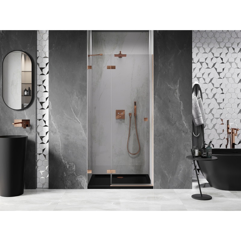 Mexen Lunar porte de douche pivotante gauche 85 cm, transparent, cuivre brossé - 834-085-000-65-00-L