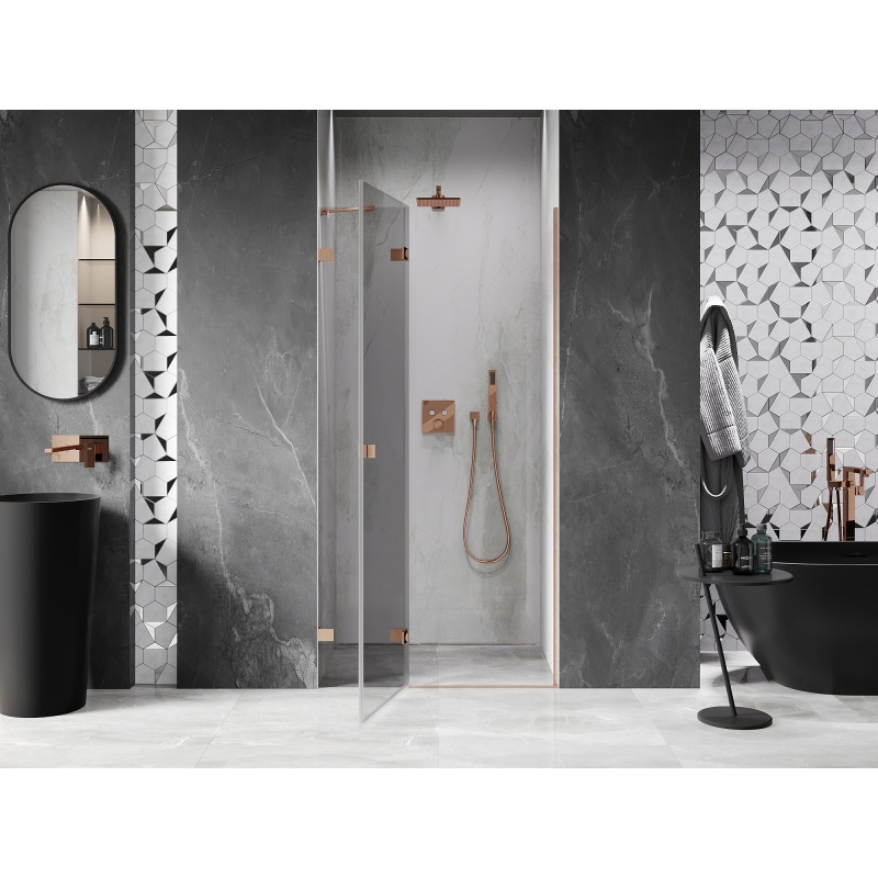 Mexen Lunar porte de douche pivotante gauche 85 cm, transparent, cuivre brossé - 834-085-000-65-00-L