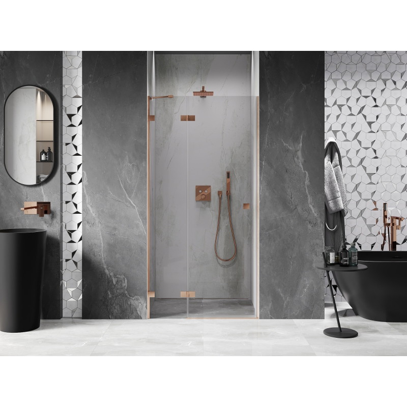 Mexen Lunar porte de douche pivotante gauche 85 cm, transparent, cuivre brossé - 834-085-000-65-00-L