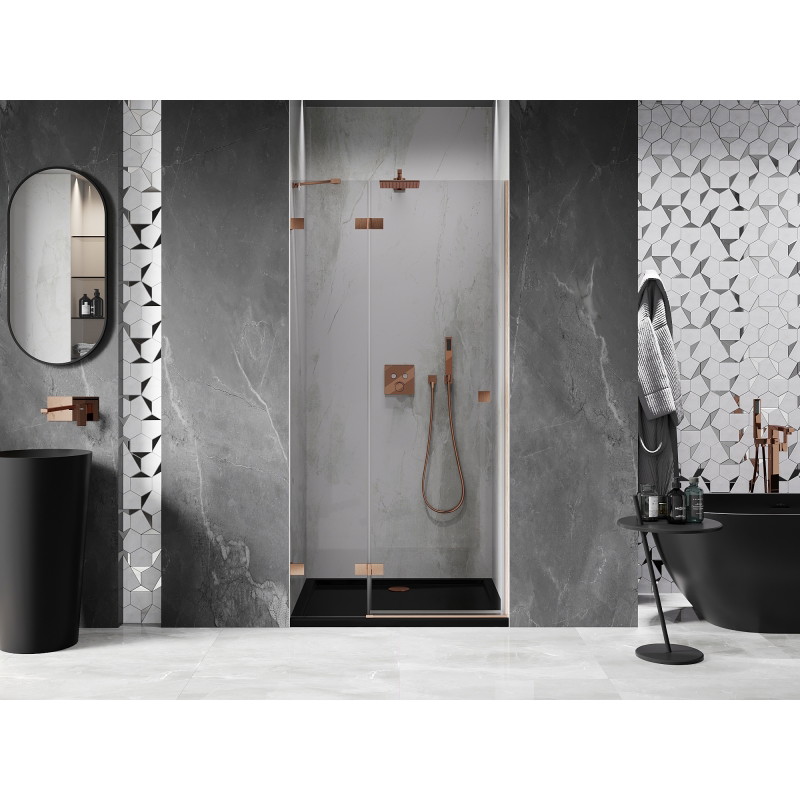Mexen Lunar porte de douche pivotante gauche 95 cm, transparent, cuivre brossé - 834-095-000-65-00-L