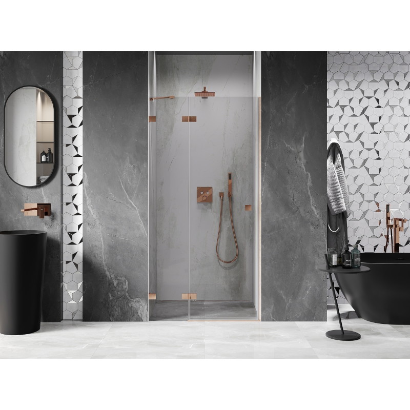 Mexen Lunar porte de douche pivotante gauche 105 cm, transparent, cuivre brossé - 834-105-000-65-00-L