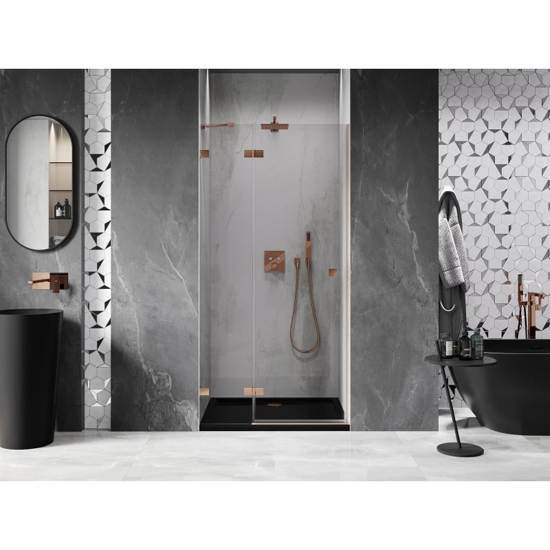 Mexen Lunar porte de douche pivotante gauche 120 cm, transparent, cuivre brossé - 834-120-000-65-00-L