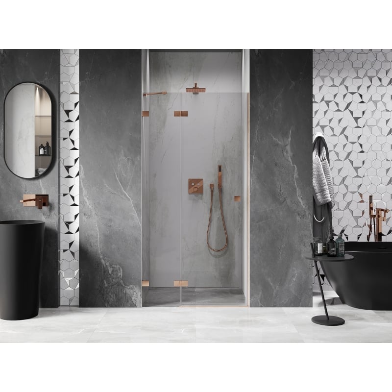 Mexen Lunar porte de douche pivotante gauche 120 cm, transparent, cuivre brossé - 834-120-000-65-00-L