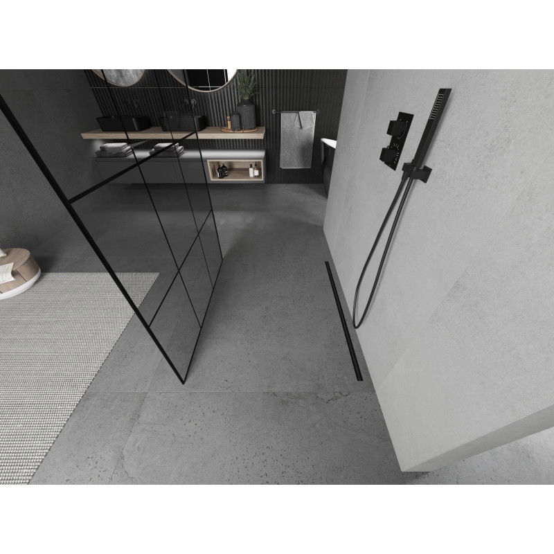 Mexen Kioto paroi de douche autoportante 100 x 200 cm, grille noire 8 mm, noir - 800-100-002-70-77