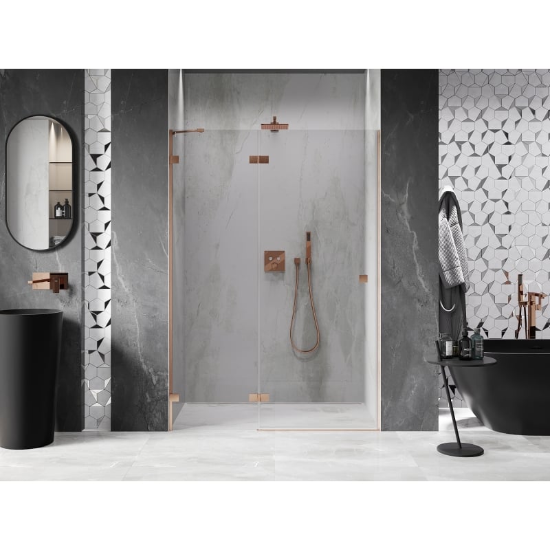 Mexen Lunar porte de douche pivotante gauche 130 cm, transparent, cuivre brossé - 834-130-000-65-00-L