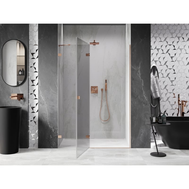 Mexen Lunar porte de douche pivotante gauche 135 cm, transparent, cuivre brossé - 834-135-000-65-00-L