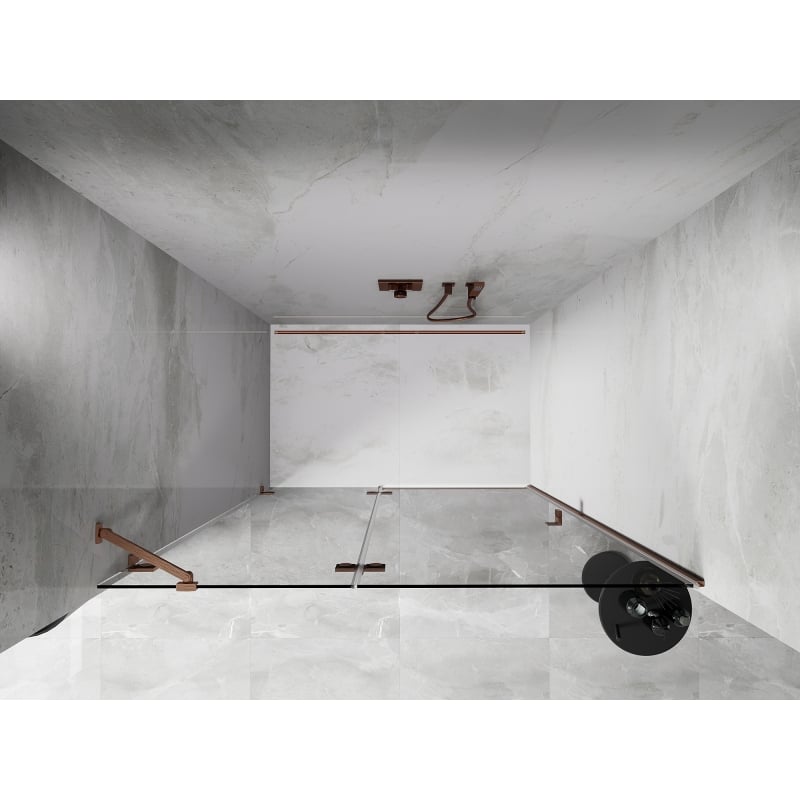 Mexen Lunar porte de douche pivotante gauche 135 cm, transparent, cuivre brossé - 834-135-000-65-00-L