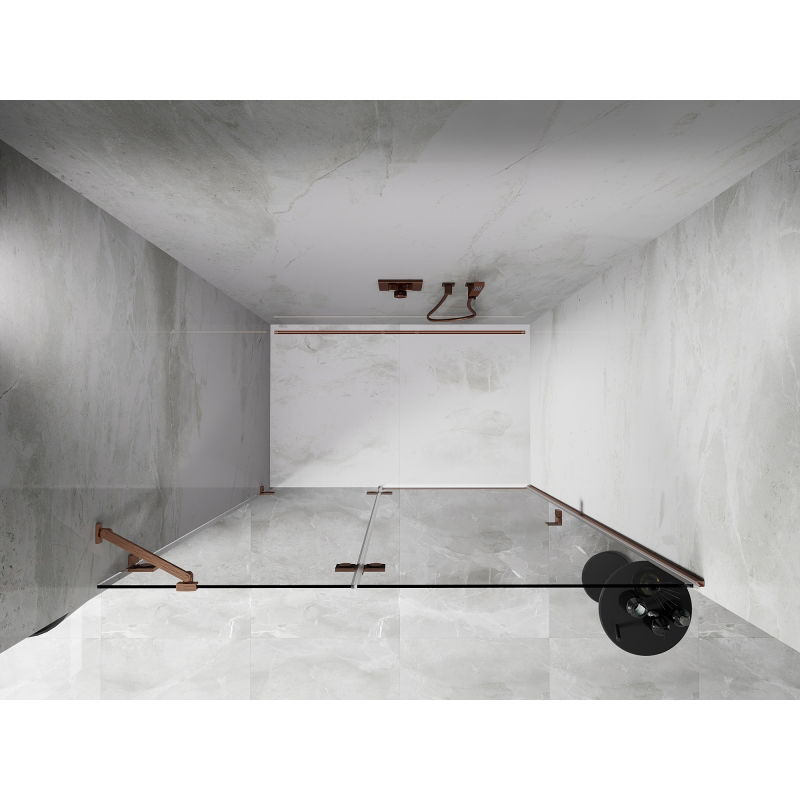 Mexen Lunar porte de douche pivotante gauche 140 cm, transparent, cuivre brossé - 834-140-000-65-00-L