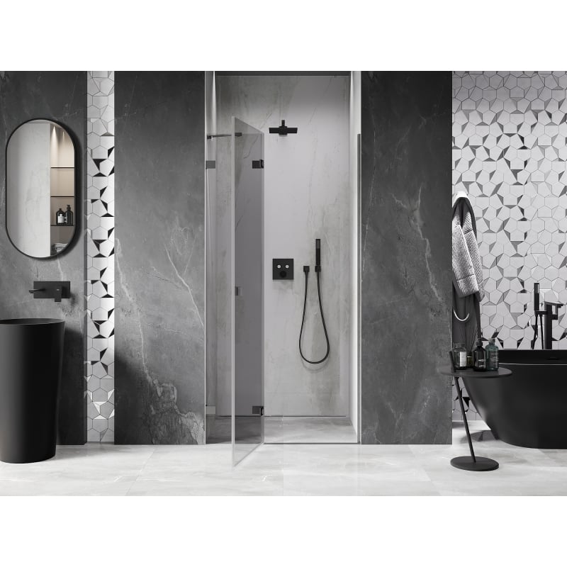 Mexen Lunar porte de douche pivotante gauche 85 cm, transparent, gris canon brossé - 834-085-000-66-00-L