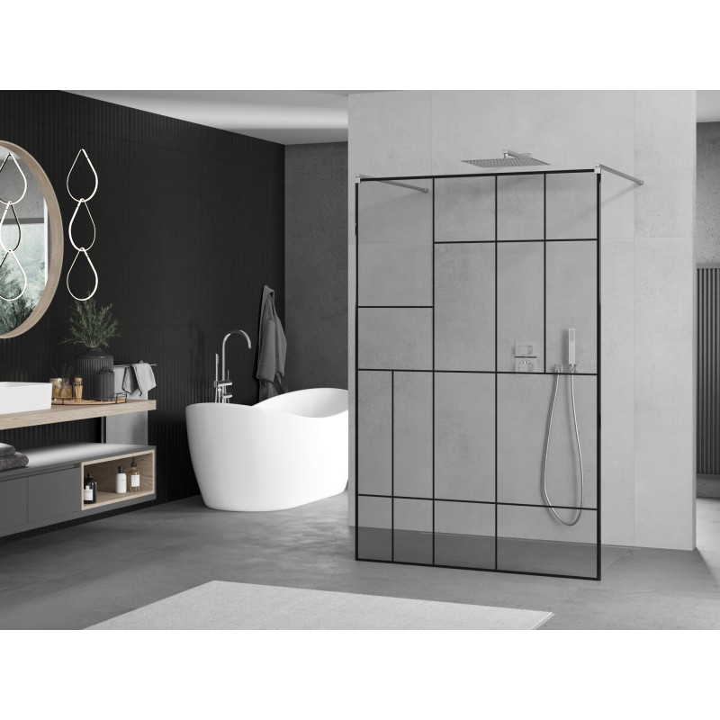 Mexen Kioto paroi de douche autoportante 120 x 200 cm, motif noir 8 mm, chrome - 800-120-002-01-78