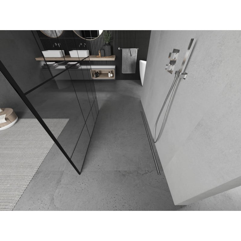 Mexen Kioto paroi de douche autoportante 140 x 200 cm, motif noir 8 mm, chrome - 800-140-002-01-78