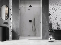 Mexen Lunar porte de douche battante gauche 135 cm, transparent, acier canon de fusil - 834-135-000-95-00-L