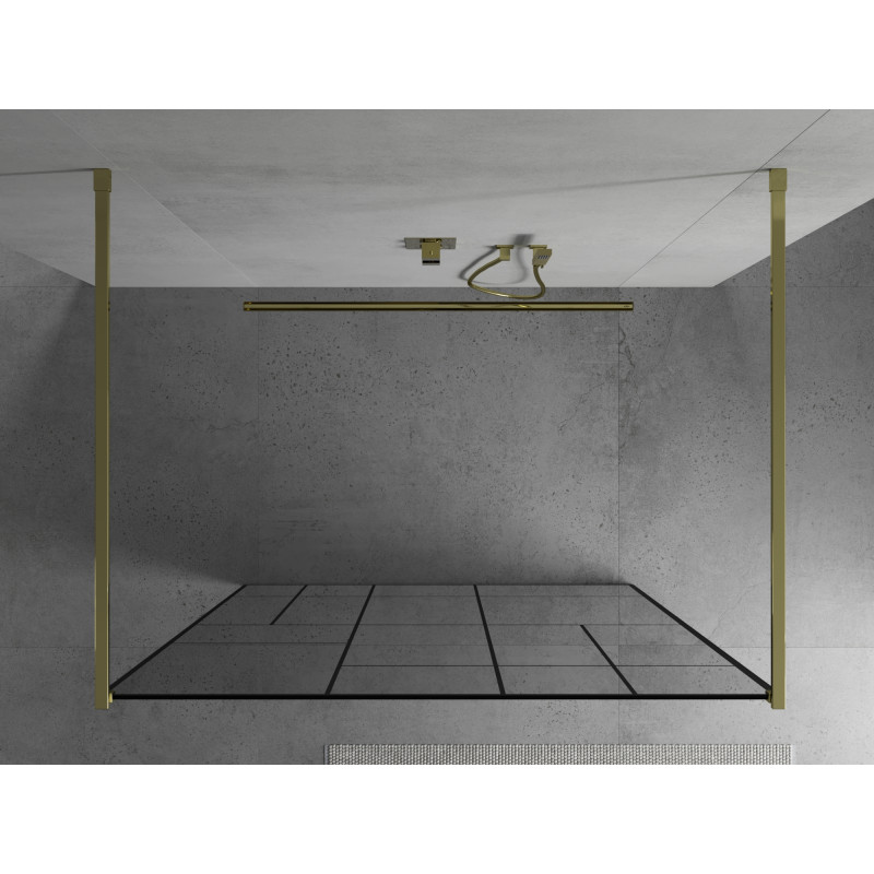 Mexen Kioto paroi de douche autoportante 140 x 200 cm, motif noir 8 mm, doré - 800-140-002-50-78